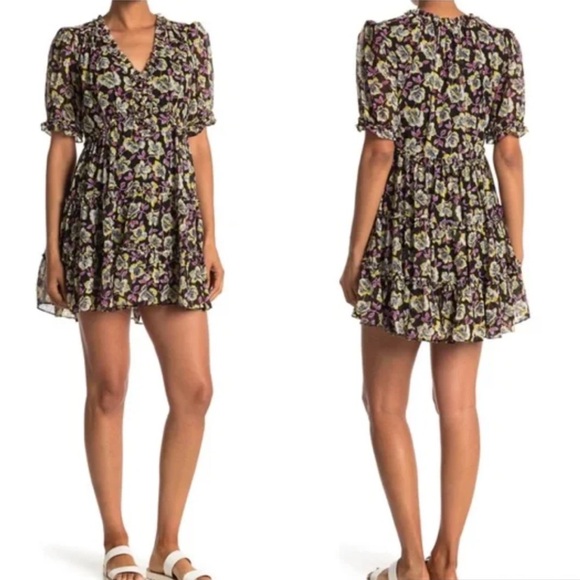 Cinq à Sept Tish Floral Print‎ Mini Ruffle Dress Size 6 Summer Party - Picture 1 of 11